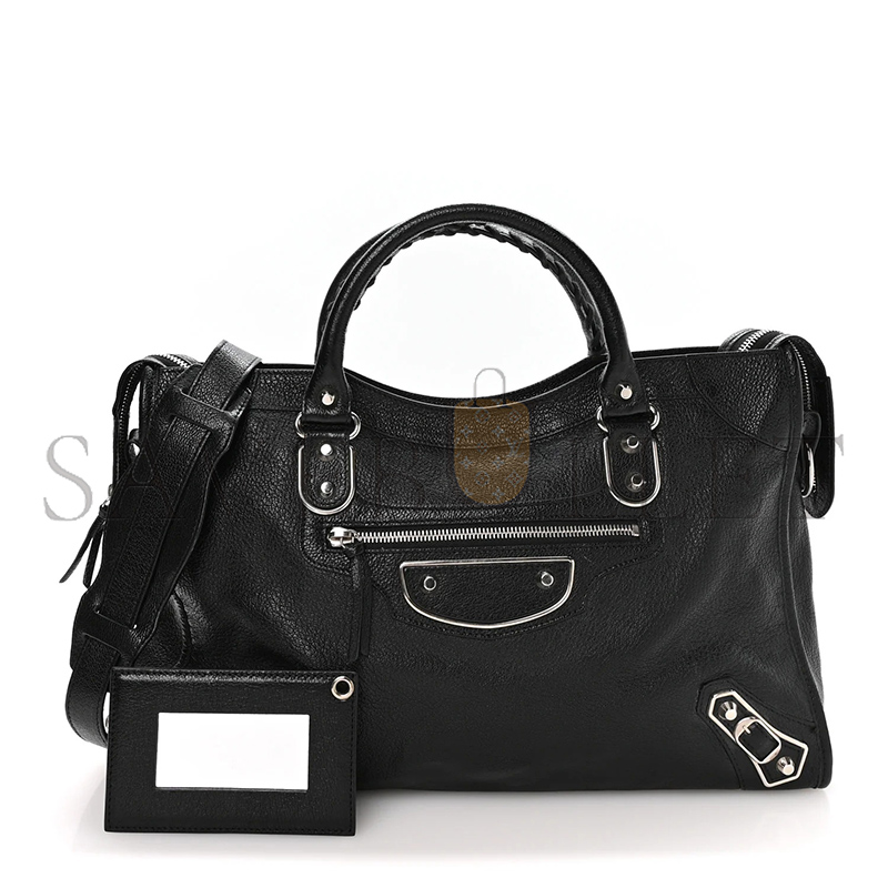 Ba1en*iaga CHEVRE SILVER METALLIC EDGE HARDWARE CITY BLACK (38*24*15cm)